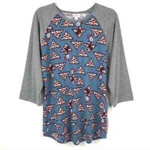 LuLaRoe Disney Minnie Mouse Randy Top Woman's Large L Blue Grey Raglan Shirt
